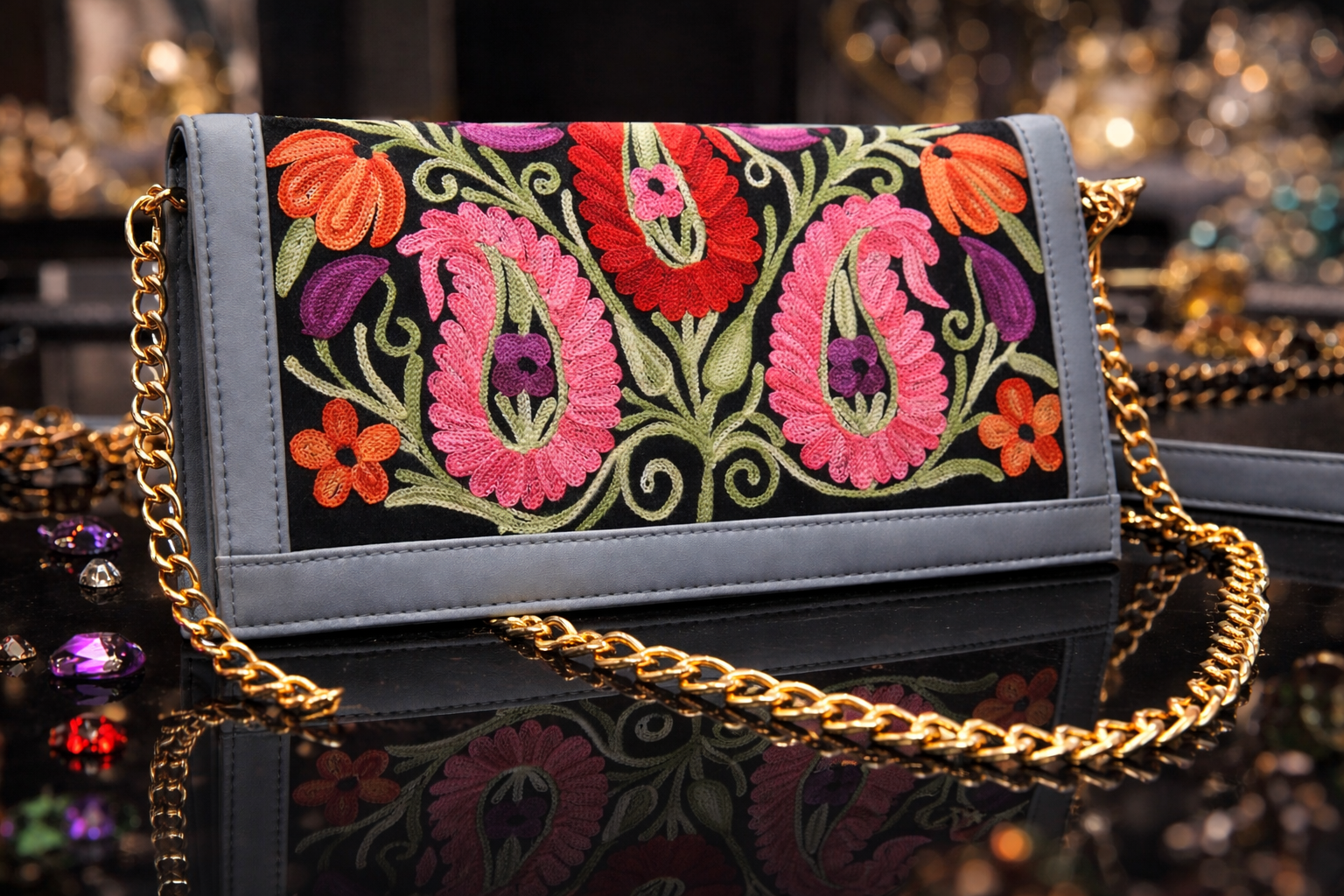 Kashmiri handbags,hand embroided hand bags for women,handmade tote bags,suede leather bags,handmade shoulder bags